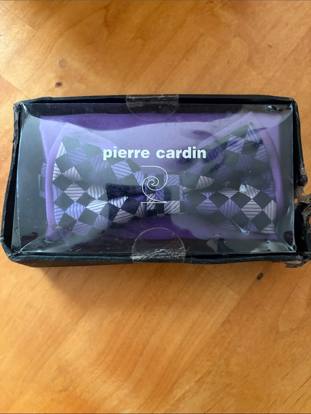 Pierre Cardin Purple Plaid Bow Tie & Pocket Square Set